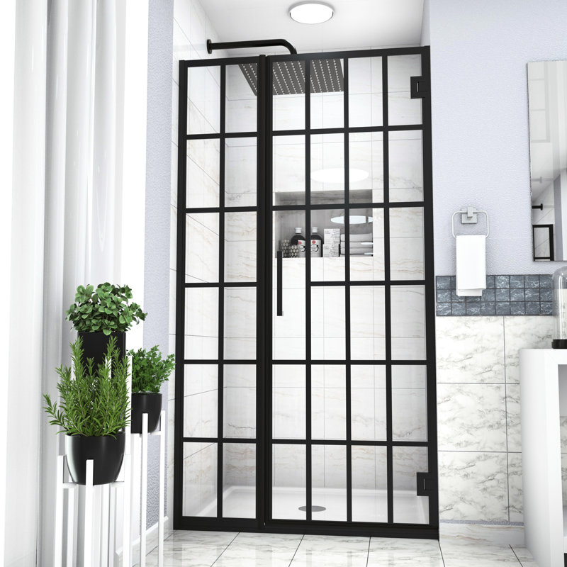 40" W X 72" H Glass Shower Door In Matte Black, Pivot Bathroom Delight Black With Glass, Mesmerizing Element