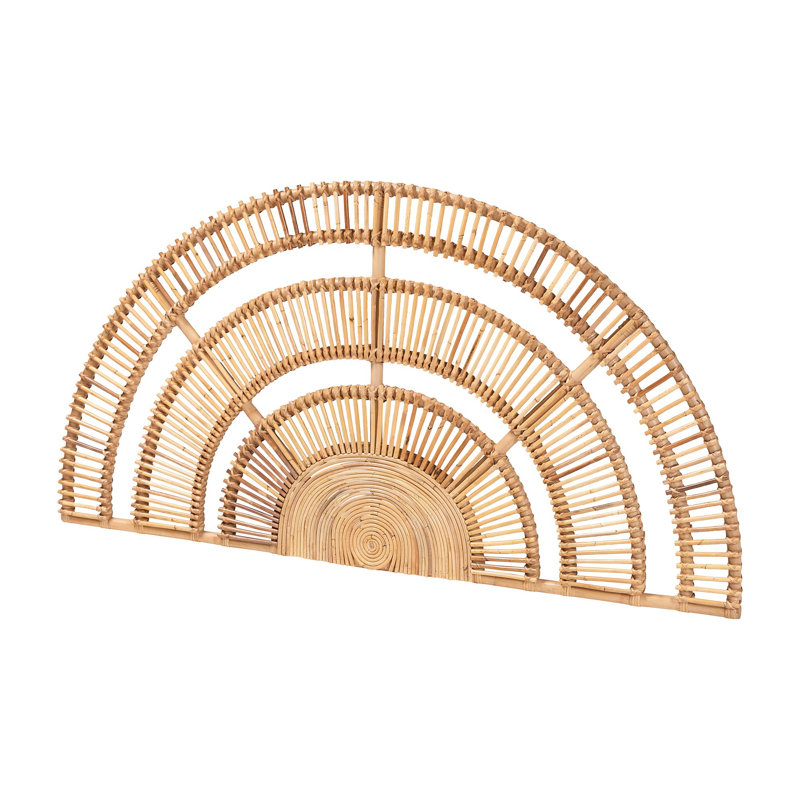 Bali & Pari Luna Natural Rattan Headboard - Handwoven Wicker Wall-Mount Headboard In Half-Moon Shape, Coastal Boho Bedroom Backdrop, Queen