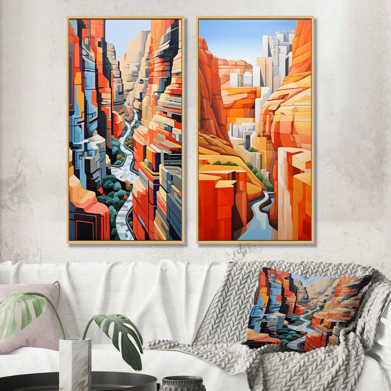 Canyon de Stijl inspiré Lansdcape - ensemble de 2 décorations murales Canyon, Cadre flottant brun, H 28 po x l 25 po