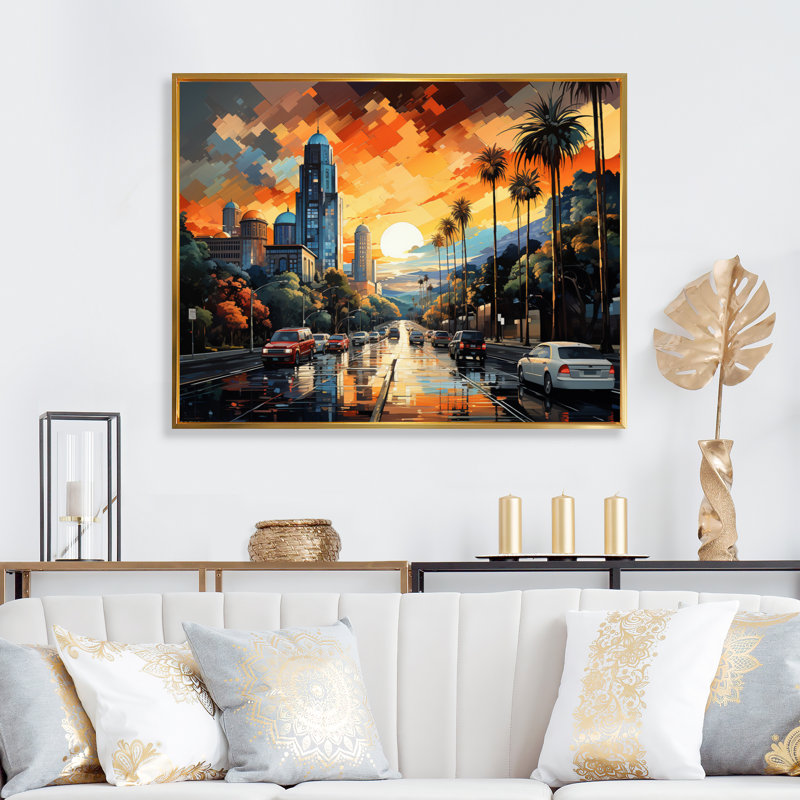 Pop Los Angeles II sur toile, Cadre flottant doré, H 16 po x l 32 po x P 1 po