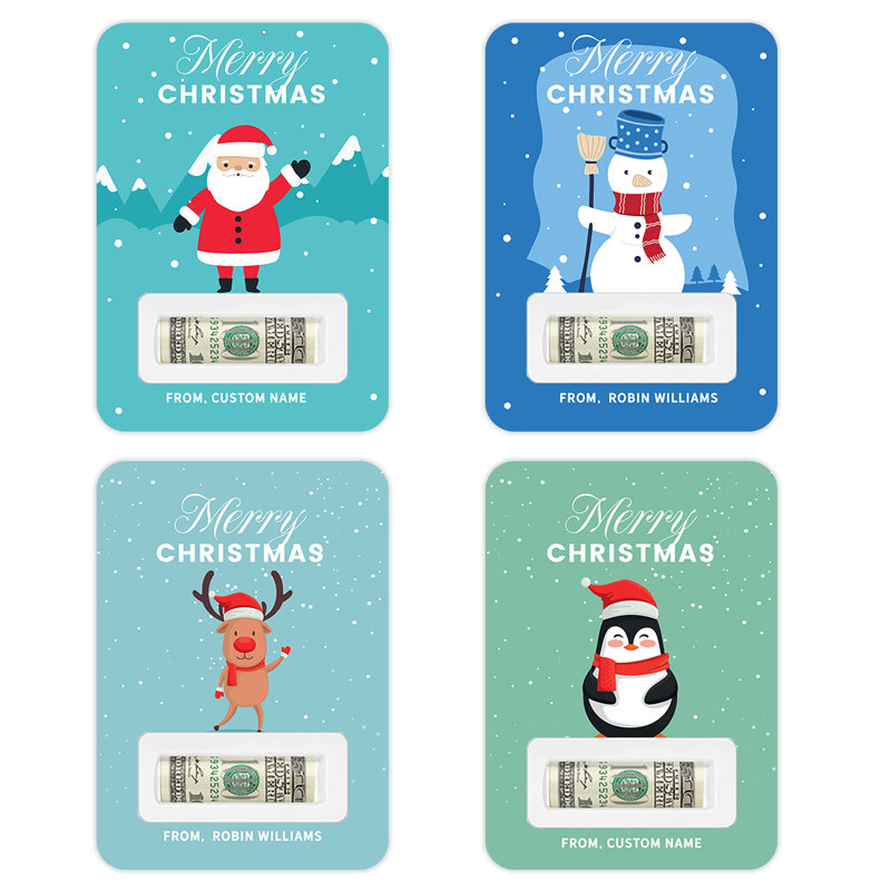 Ensemble de 4 porte-monnayeurs personnalisés, porte-cartes en argent, père Noël, bonhomme de neige, renne et pingouin, Oui