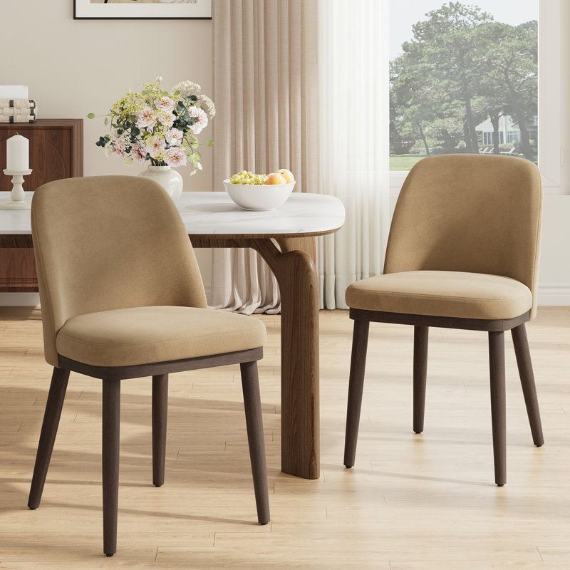 Chaise rembourrée en bois massif avec tissu doux, Brun