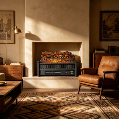 Chaufferette électrique 20 po avec télécommande, 5 niveaux de luminosité de flamme réglables, minuterie 24 heures, chauffage infrarouge rapide de 1 500 W, protection contre la surchauffe pour la décoration intérieure