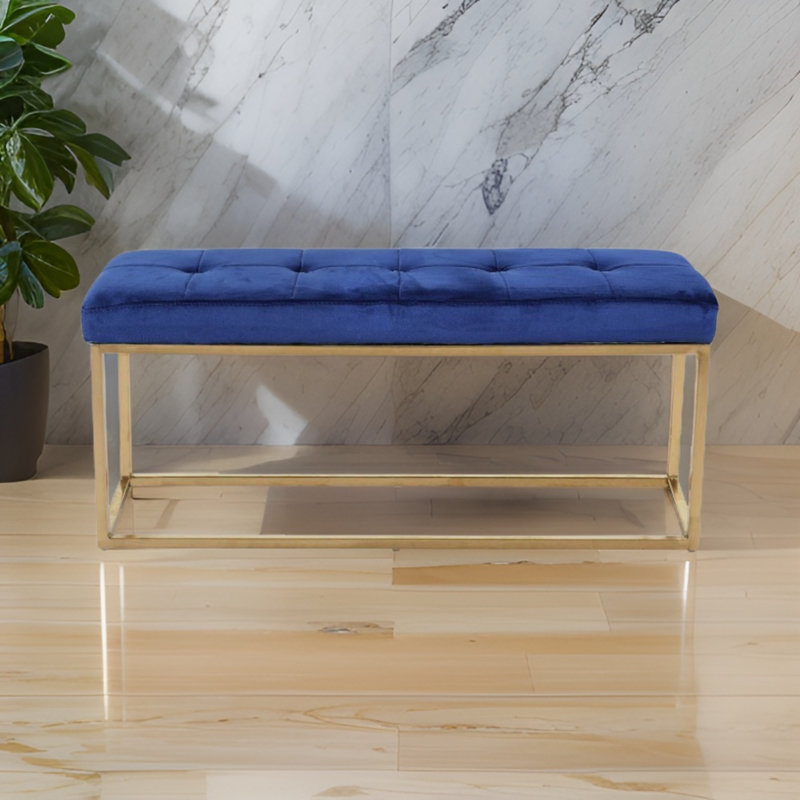 Banc rembourré en velours Chepstow, Or, Bleu