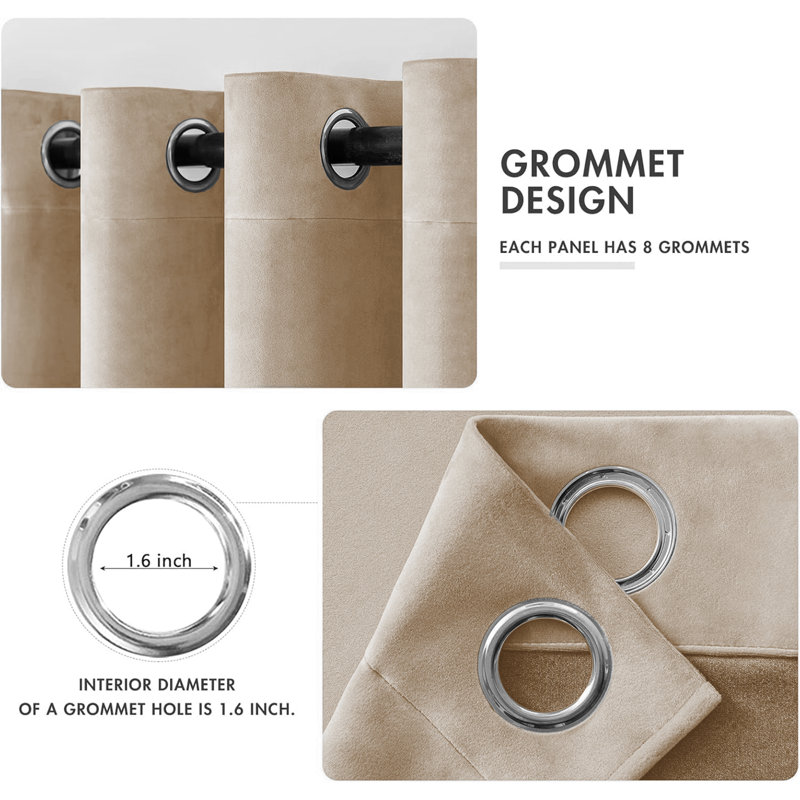 Aspire Homeware 100% Velvet Eyelet Room Darkening Curtain Single Panel for Luxury Window Decor, Beige