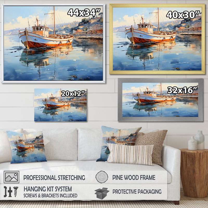 Port Wharfside Reflections An I sur impression sur toile, H 30 po x l 40 po x P 1,5 po, Encadrement doré