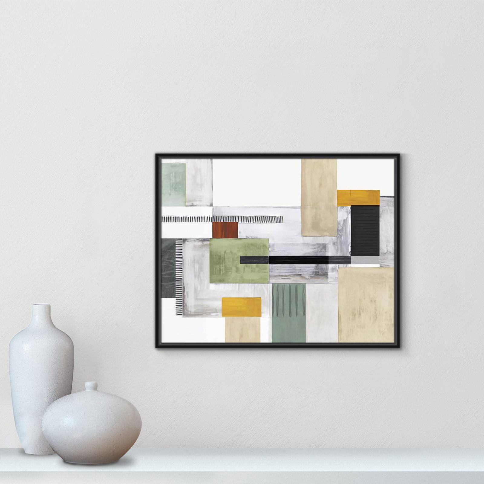 Playful Blocks Print by Tom Reeves, 23.5" H x 29.5" W x 2" D, Black Floater Framed, No Mat