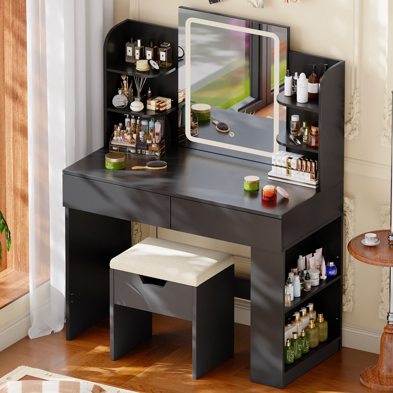 Dressing Table with Mirror, Black