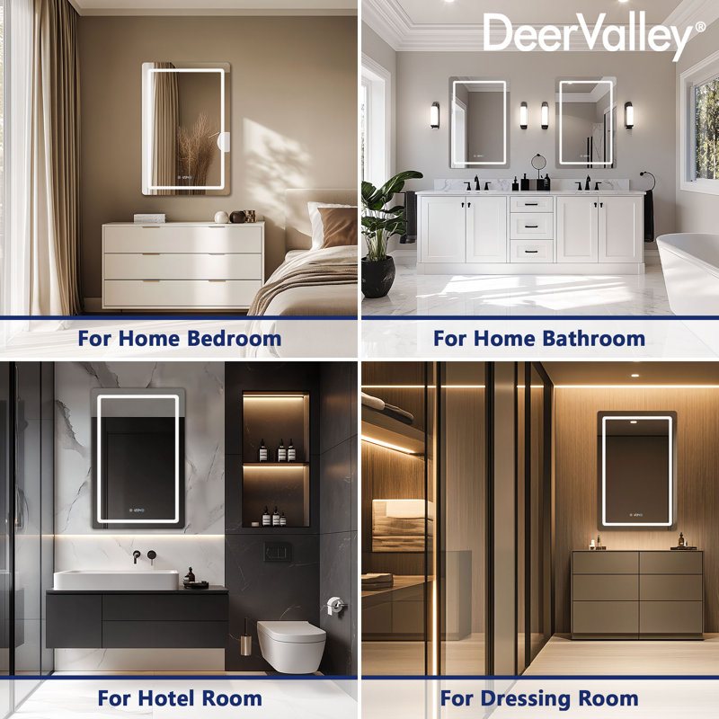 Modern Frameless LED Lighted Bathroom / Vanity Mirror with 3 Colour Adjustable, Memory Function, Anti-fog, Time Mode Control
