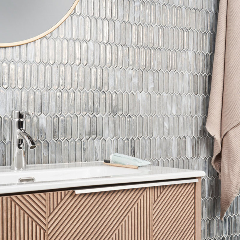 Komorebi Bonfire Red 1X3 Picket Polished Glass Mosaic Tile, Silver Haze