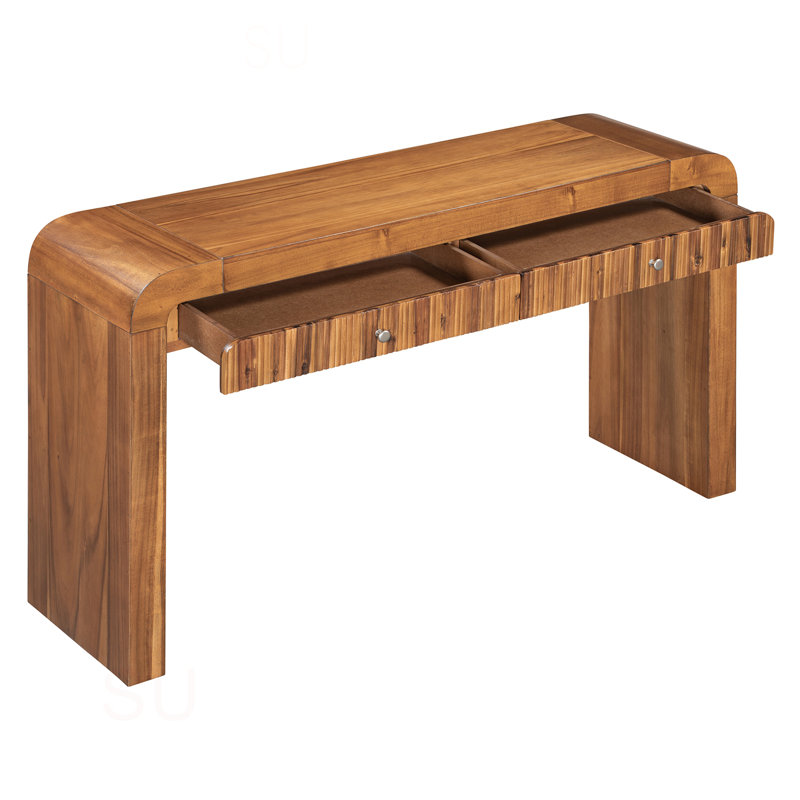 Rustic Petya with Fluted Drawer, Curved Corners and Thick Legs for Entryway or Living Room Use., Brown
