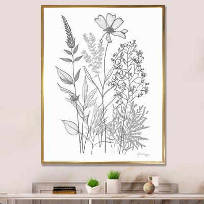 Minimal Wildflowers, dessin noir sur blanc I sur toile