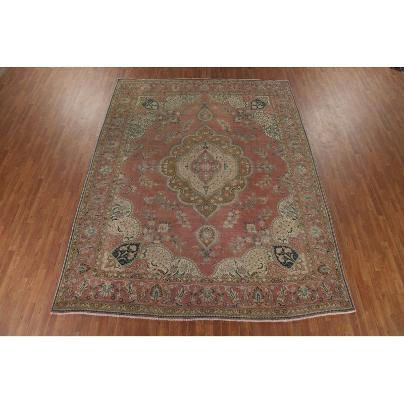 Tapis traditionnel rétro en laine rose 10 x 13