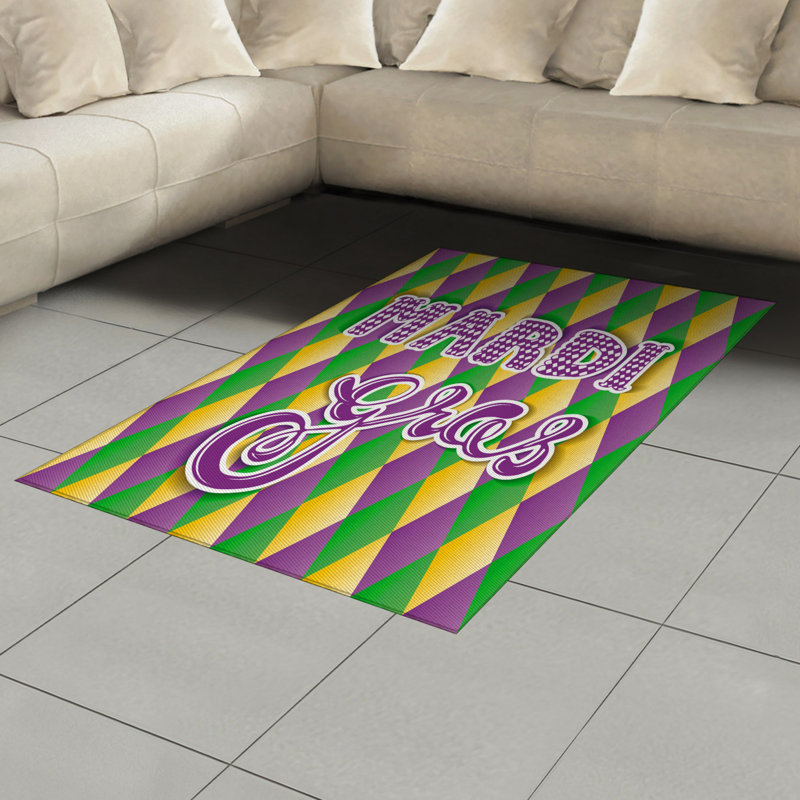 Tapis décoratif en fibres de polyester à haute densité Mardi Gras, Rectangle— 4 pi x 5 pi 8 po