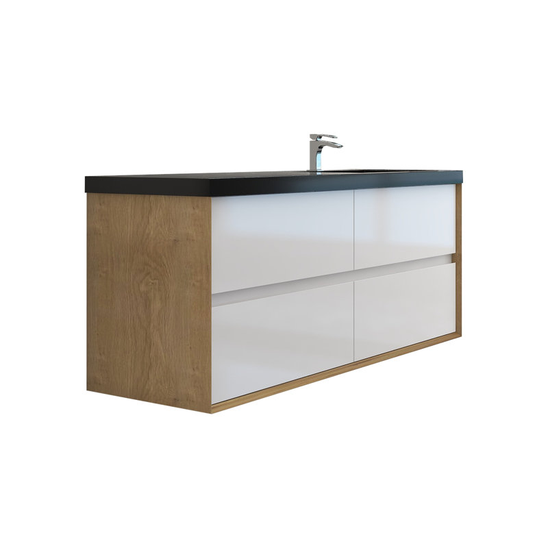 Smajo Right Sink 60" Wall-Mounted Single Bathroom Vanity Set, Glossy White