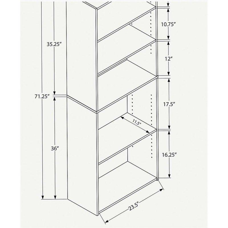 72" 6-Tier Transitional Bookcase with Adjustable Shelves, Espresso
