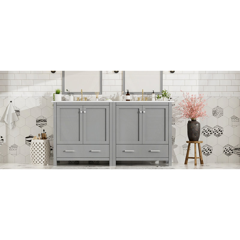 Ensemble de meuble-lavabo double 60 po, Gris, Argent