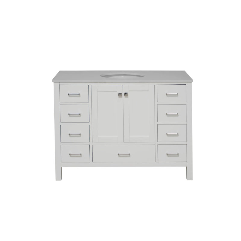 Claudett 48'' Single Bathroom Vanity with Top, White, Engineered White