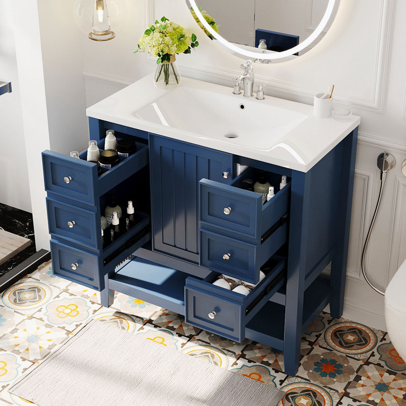 Meuble-lavabo sur pied simple 36 po avec dessus Randilee, Bleu