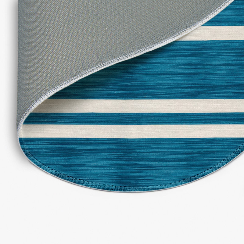 HorizontalStripes Blue Indoor and Outdoor Area Rug, Round 5'
