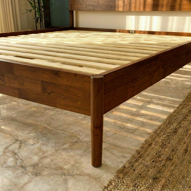 Solid Wood King Bed Frame with Headboard, Walnut Finish 800lbs Capacity Scandinavian Platform Bed, Walnut Finish, Non-Slip and Noise-Free, No Box Spring Needed