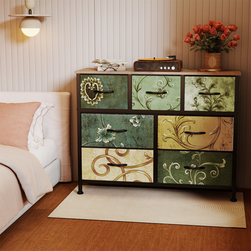 Dresser With 7 Drawers, Storage Tower, Organizer Unit, Vintage Furniture Fabric Dresser For Bedroom, Hallway, Entryway, Closets