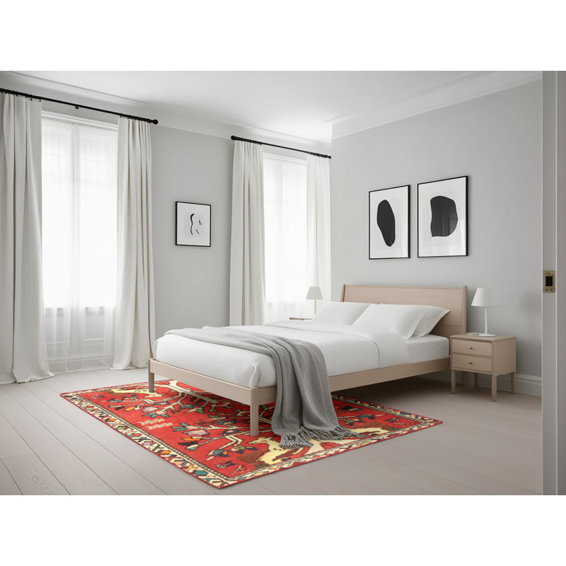 Tapis traditionnel beige / noir / rouge Eniah, Rectangle 5 pi x 7 pi