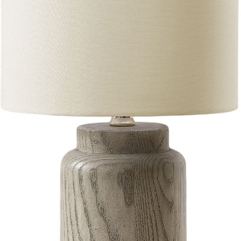 Lampe de table Rumi avec détails en grain, base en résine taupe, abat-jour tambour ivoire, Taupe