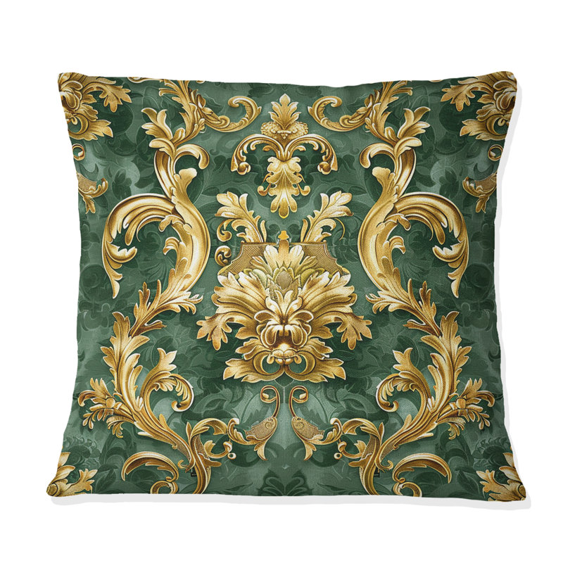 Motif damassé vert et or baroque vert III - Damas, H 18 po x l 18 po, Carrée