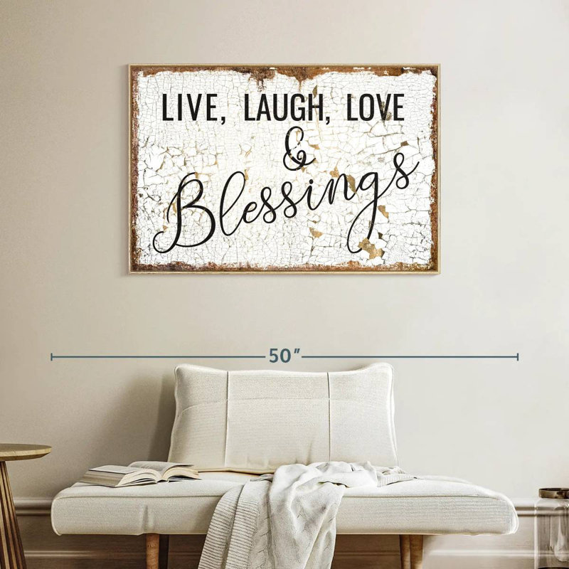 Live Laugh Love and Blessings, typographie, Cadre flottant en bois naturel, 40 po x 27 po