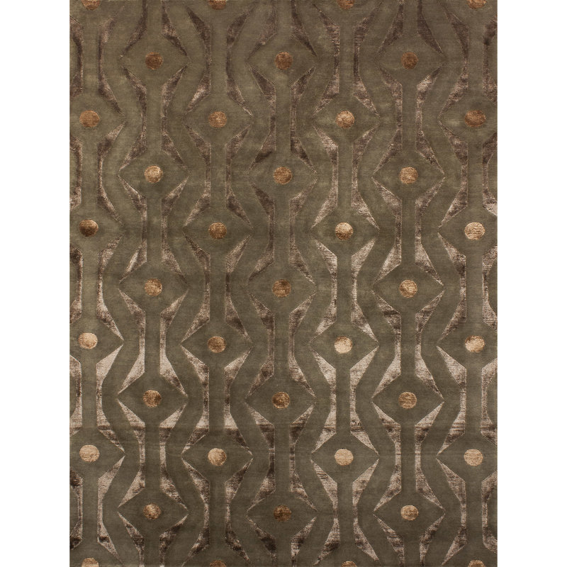 Geometric Area Rug in Brown/Ivory/Gray, Rectangle 9' x 12'