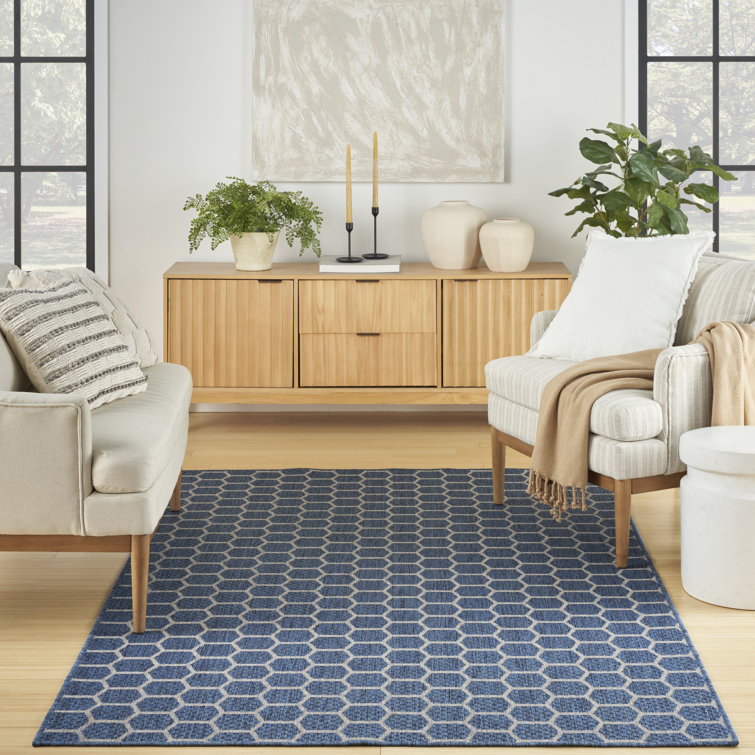 Canete Geometric Reversible Indoor/Outdoor Area Rug in Blue