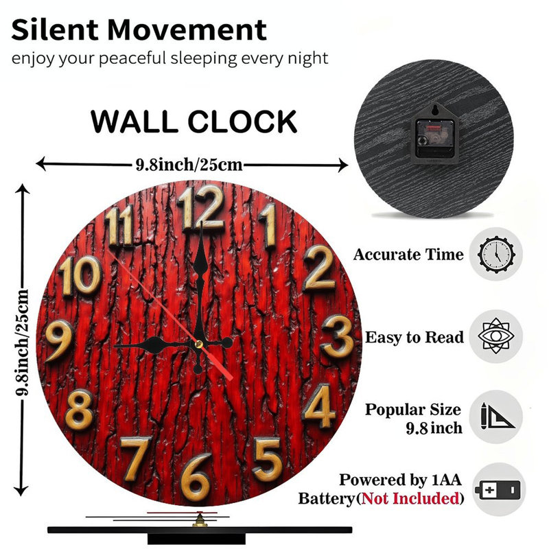 Horloge murale rouge en bois sculpté de style rustique