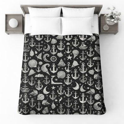Anchor Nautical Pattern Quilted Bedspread 