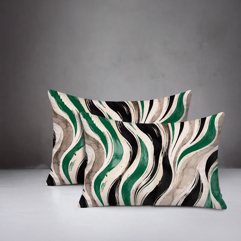 Oreiller réversible intérieur / extérieur à imprimé zébré Clark, 20x14, Green