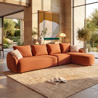 Catlin Upholstered Velvet Modern Modular L-Shape Sectional Sofa with Chaise Lounge, Curved Back Cloud Couch for Living Room
