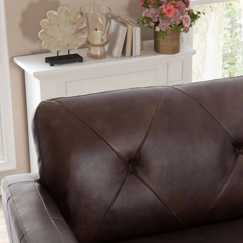 Ensemble de salon 3 pièces en cuir véritable avec plateau classique et luxueux, Brun