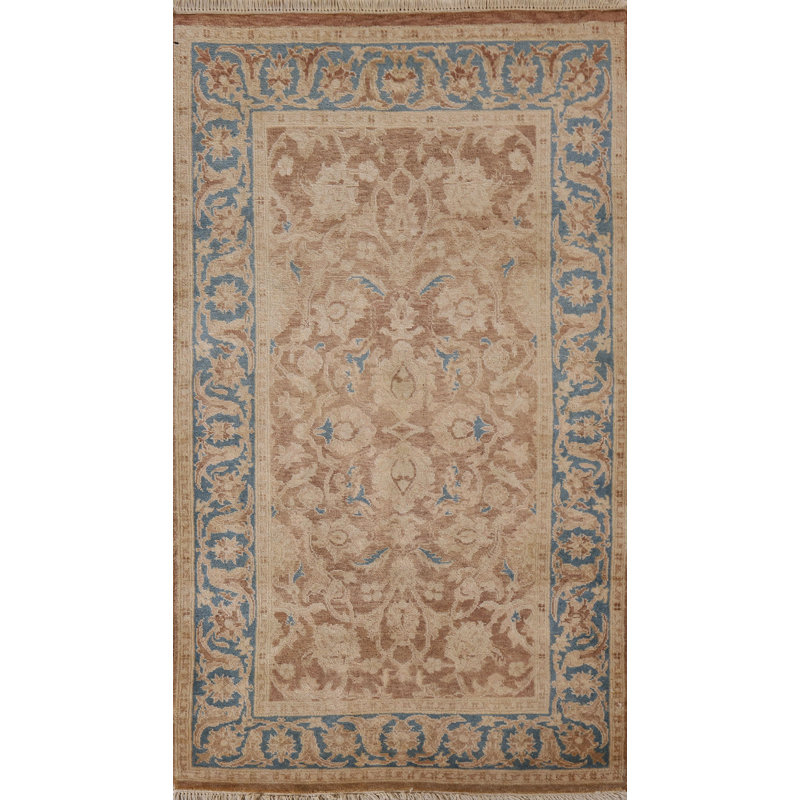 Tapis unique en laine brun / bleu 3 pi 2 po x 5 pi 2 po New Age