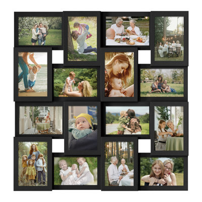 Grid 16 Opening Collage Picture Frame Set, Black PVC Wall Gallery Decor