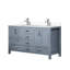 Meuble-lavabo double 60 po Largeur, caractère gris foncé, plateau en quartz blanc, robinet inclus et compartiments de tiroir d'armoire longs, apparence, espace intérieur