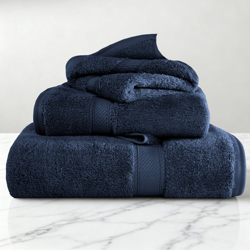 Ensemble de serviettes de bain en coton égyptien certifié Scotia, Marine, Ensemble de serviettes 3 pièces (1 bain, 1 main,