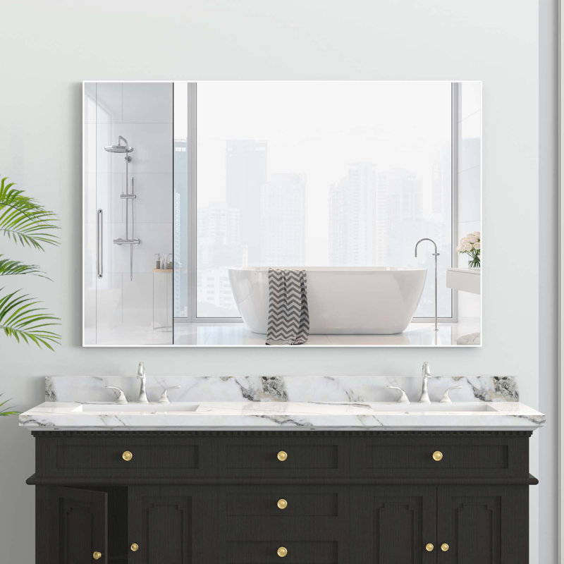 Oversized Modern Rectangle Bathroom Mirror, White