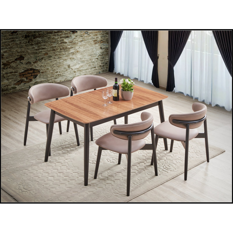 Lanae Natural & Black Finish 5 Pcs Dining Set with Extendable Table and Comfortable Chairs, Perfect for Family Gatherings and Modern Interiors.