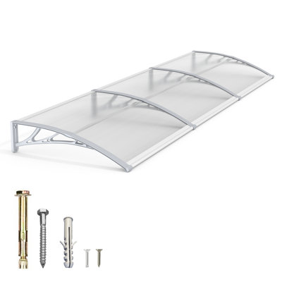 Window Awning Door Canopy Polycarbonate Hollow Sheet with Black ABS Bracket Overhang Exterior Awning for Door Entrance,Patio