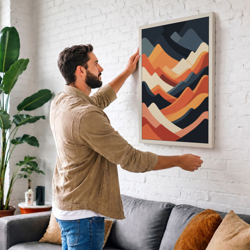 Mountains at Dusk Mid-Century 1 Piece Wrapped Canvas Wall Art, 36x24 - 91.4 x 61.0 cm, Black Border