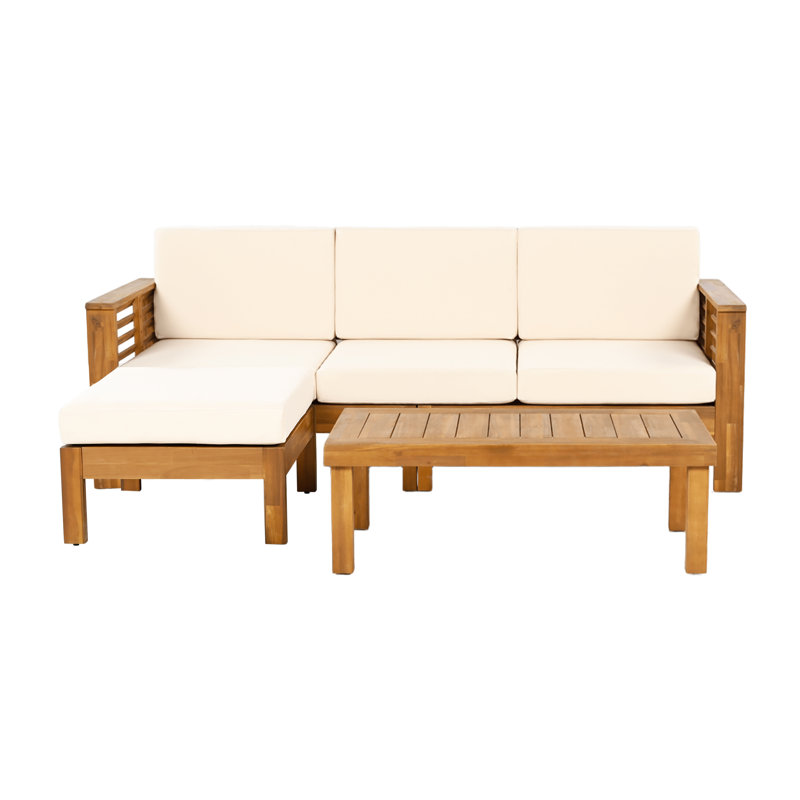 Blaise Outdoor 3-Piece Acacia Wood Conversation Set