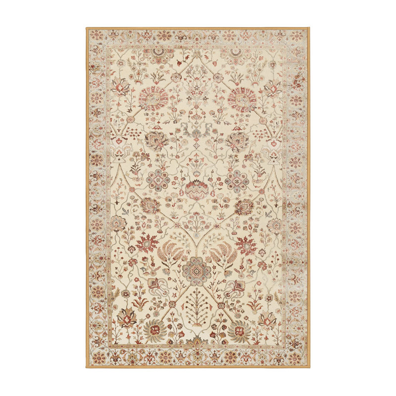 Tapis beige clair à motif floral Feodor, Rectangle 5 pi x 7 pi