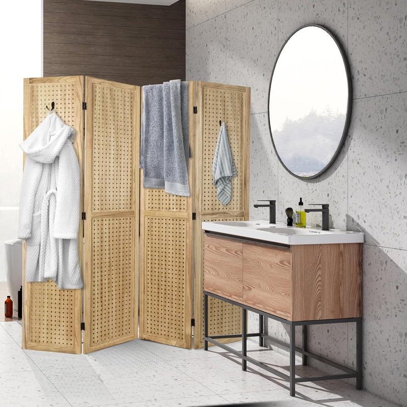 Paravent en bois, H 67 po x l 64 po x P 0,80 po, Naturel, 4