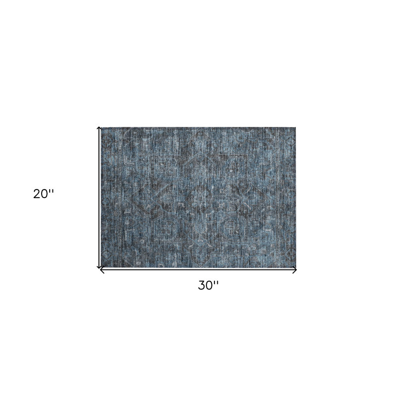 2' X 3' Navy and Black Oriental Washable Non Skid Indoor Outdoor Area Rug