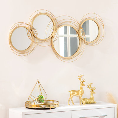 Sculptures murales en métal avec or et miroirs - 3D, décor de salon, 42,25 po x 22 po, effet décoratif en miroir pour la maison, l 42,25 po x H 22 po